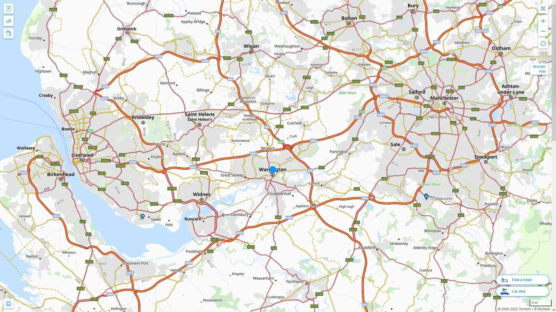Warrington Royaume Uni Autoroute et carte routiere